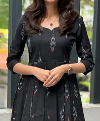 Elegant Black Ikkat Cotton Maxi Dress for Women