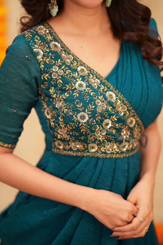 AQUA MEENAKARI PRE-DRAPED SAREE